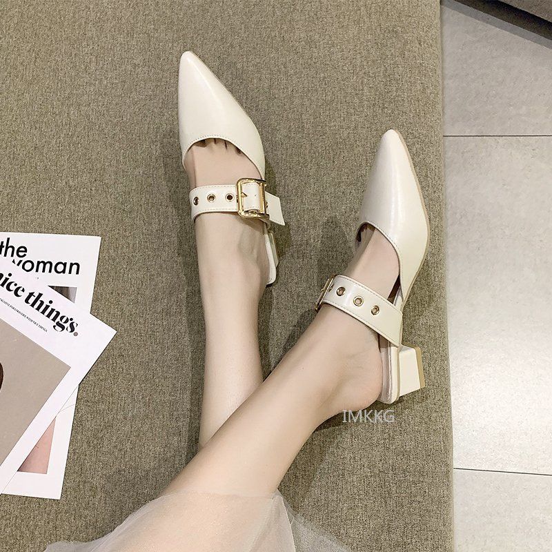 Mules lgantes En Cuir Ferm Pour Femmes, Pantoufles Dcont... - 6