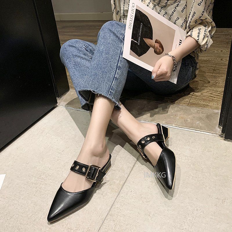 Mules lgantes En Cuir Ferm Pour Femmes, Pantoufles Dcont... - 7