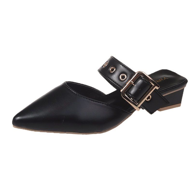 Mules lgantes En Cuir Ferm Pour Femmes, Pantoufles Dcont...