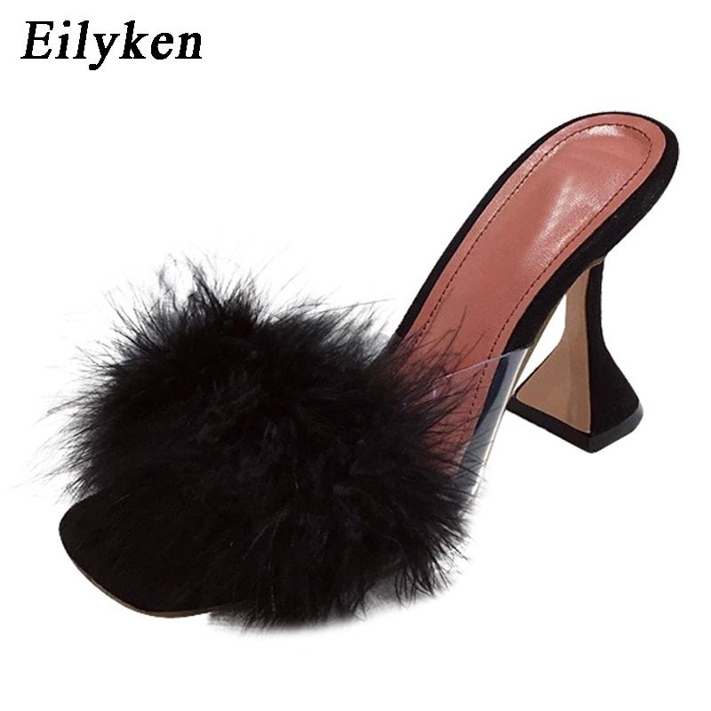 Mules En Fourrure Pour Femmes, Pantoufles En Plumes, Pvc, Tr... - 6