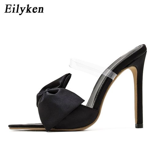 Mules En Soie Talons Hauts Avec N¿ud Papillon Pour Femme, Tongs, Chaussures De Fête Bout Pointu