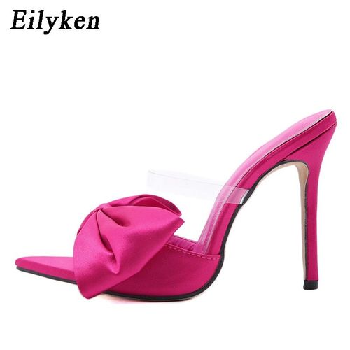 Mules En Soie Talons Hauts Avec N¿ud Papillon Pour Femme, Tongs, Chaussures De Fête Bout Pointu