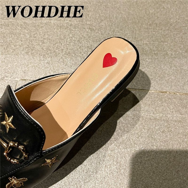 Mules Femme En Cuir Orn D'abeilles Brodes, Chaussures  En... - 5