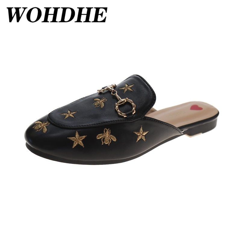 Mules Femme En Cuir Orn D'abeilles Brodes, Chaussures  En...