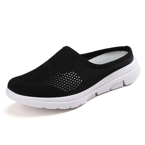 Mules Légères Bout Rond Pour Femmes, Pantoufles De Maison Souples, Chaussures Noires Décontractées En Maille Respirante