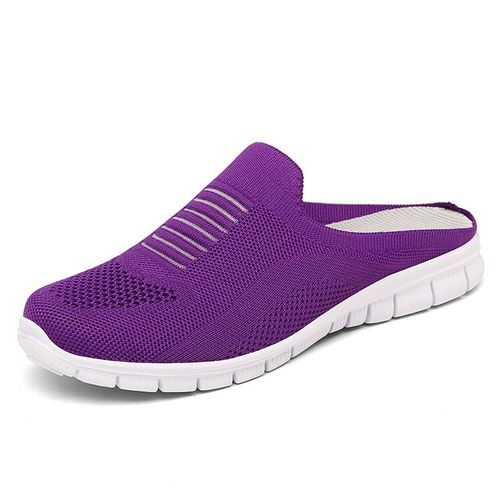 Mules Légères Bout Rond Pour Femmes, Pantoufles De Maison Souples, Chaussures Noires Décontractées En Maille Respirante