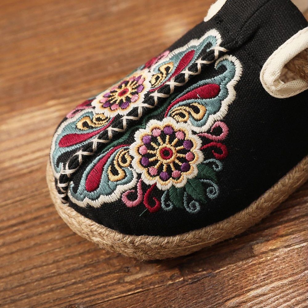 Mules Plates Brodes  La Main En Lin Pour Femmes, Pantoufle... - 6