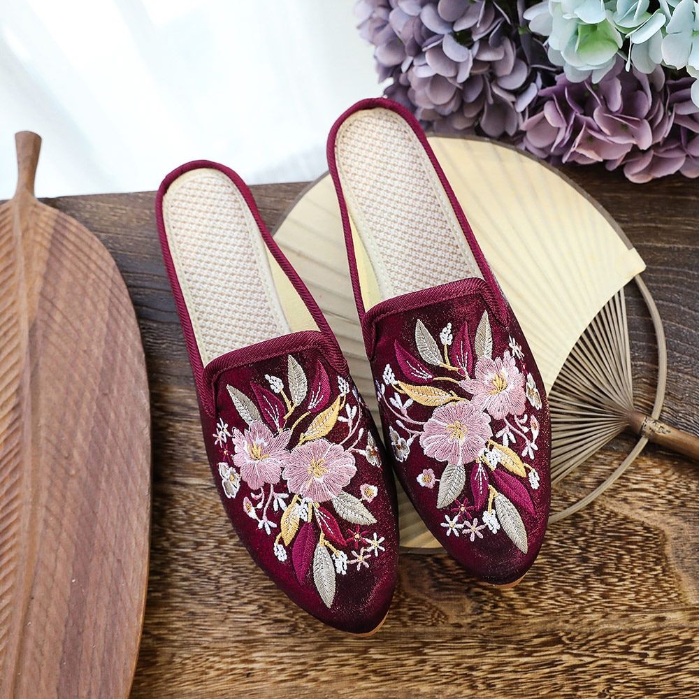 Mules Plates Confortables En Tissu Coton Et Velours Pour Fem... - 4