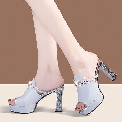 Mules Sexy En Cuir Talons Hauts Pour Femme, Sabots Noirs Plateforme Et Bout Ouvert, Sandales Emal Enfiler