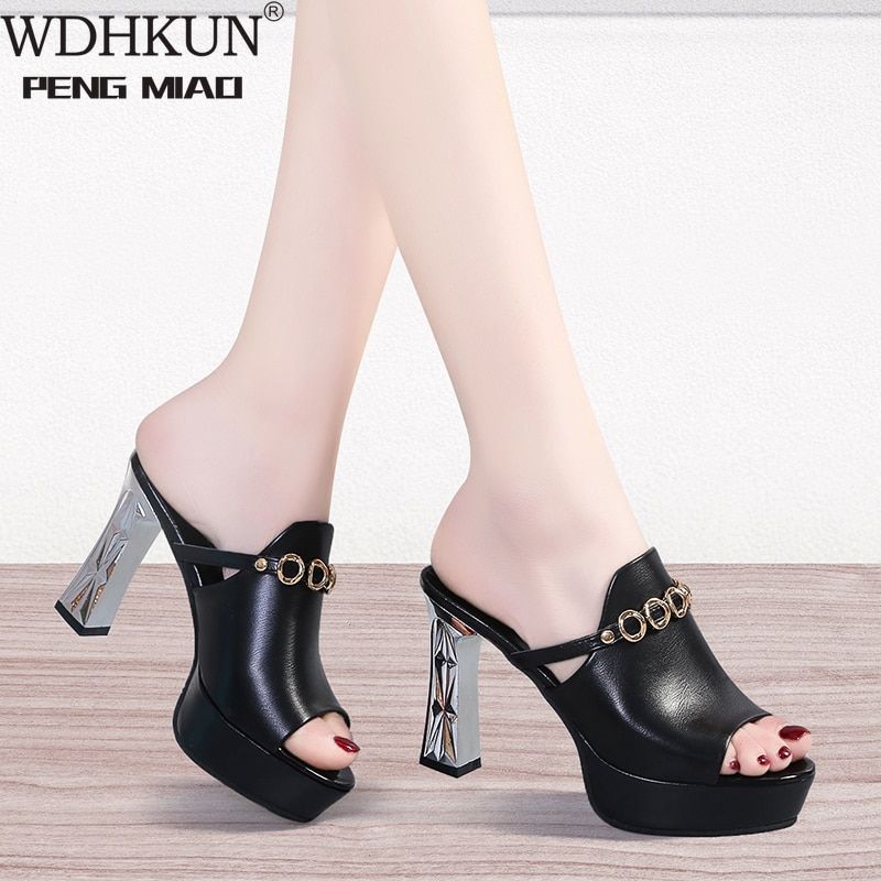 Mules Sexy En Cuir  Talons Hauts Pour Femme, Sabots Noirs ... - 2