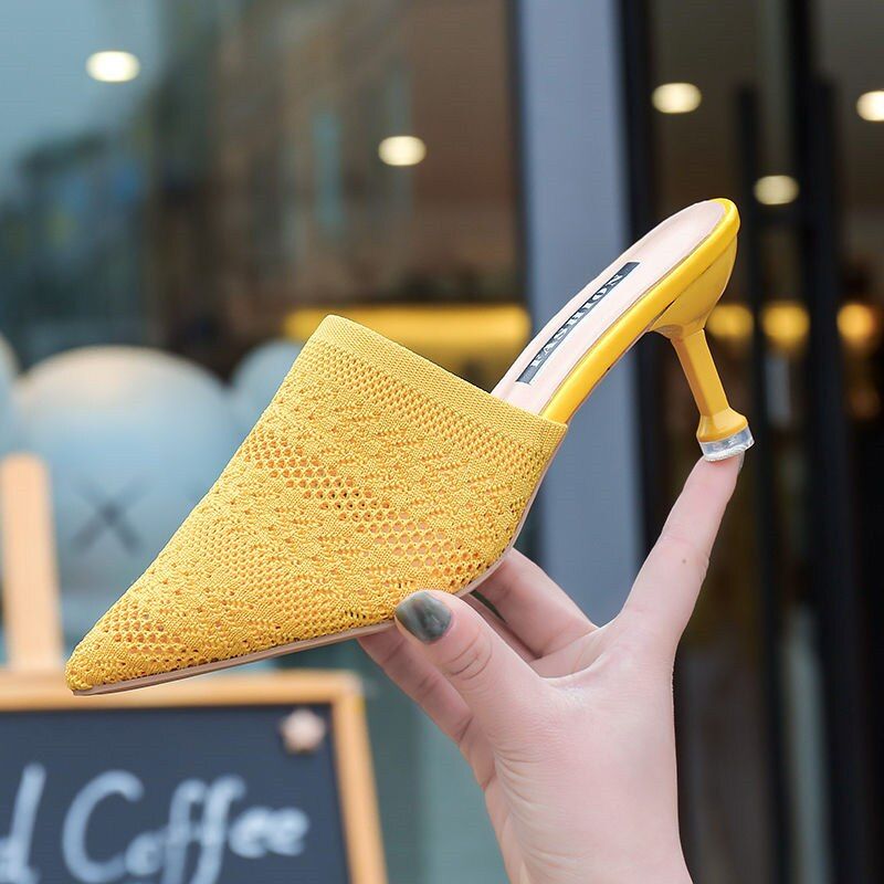 Mules Tricotes En Maille Respirante  Talons Hauts Pour Fem...