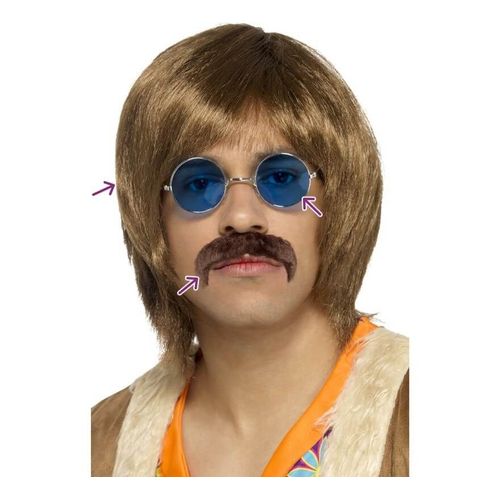 Kit Hippie Des Années 60: Perruque, Moustache Et Lunettes