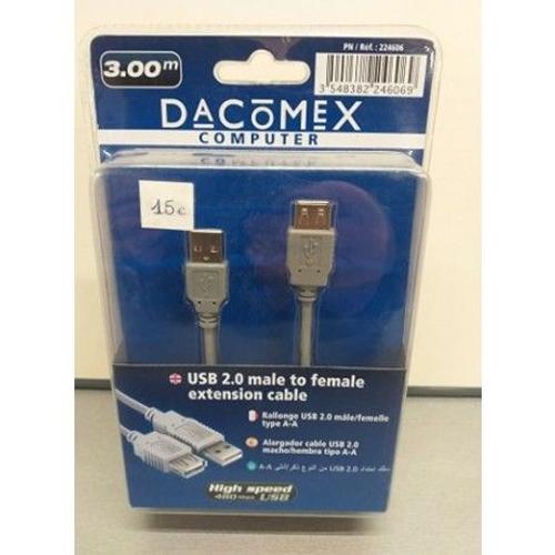 Rallonge USB 2.0 M/F types A/A 3.00M Dacomex