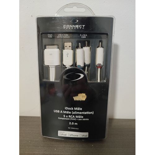 Connect Research Cordon iDOCK - Câble vidéo / audio / alimentation - USB, RCA x 5 mâle pour Apple Dock mâle - 2 m - pour Apple iPad/iPhone/iPod (Apple Dock)