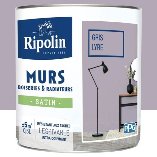 Peinture Murs, Boiseries, Radiateurs RIPOLIN Gris lyre Satin 0,5 L