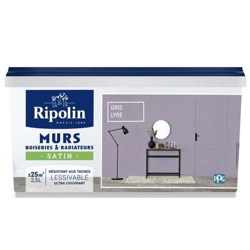 Peinture Murs, Boiseries, Radiateurs RIPOLIN Gris lyre Satin 2,5 L