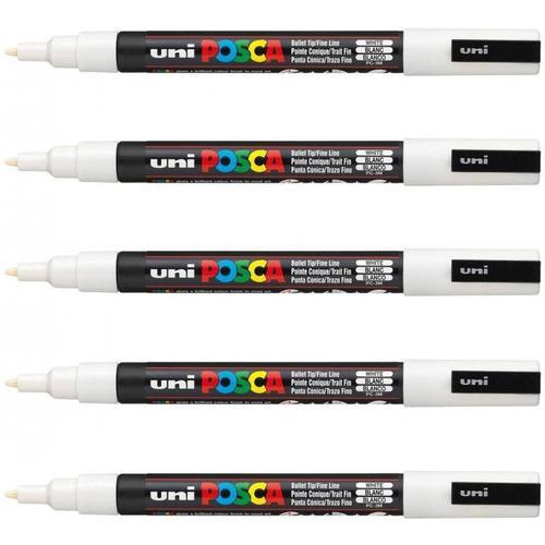 Lot De 5 Marqueurs Posca Pc-3m Blanc Pointe Fine Conique