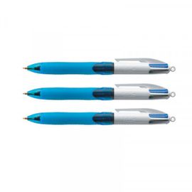 Lot De 3 Stylos 4 Couleurs Bic Pointe Moyenne Grip Corps Bleu