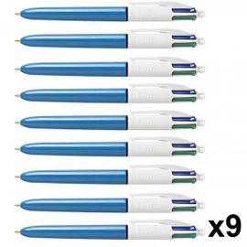 Lot De 9 Stylos Bic 4 Couleurs Pointe Moyenne Corps Bleu