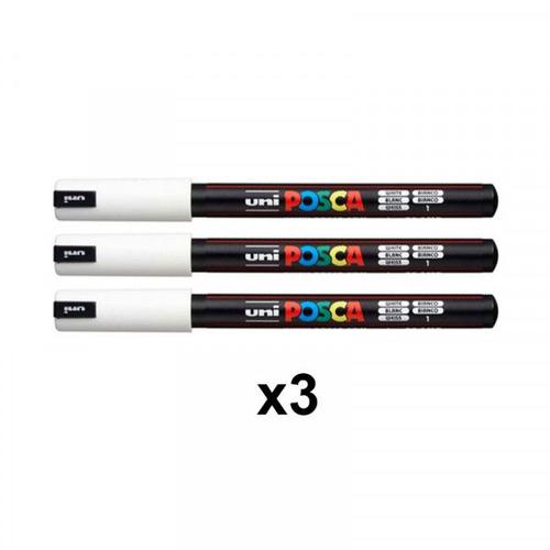 Lot De 3 Marqueurs Posca Pc-1mr Blanc Pointe Extra-Fine Calibrée