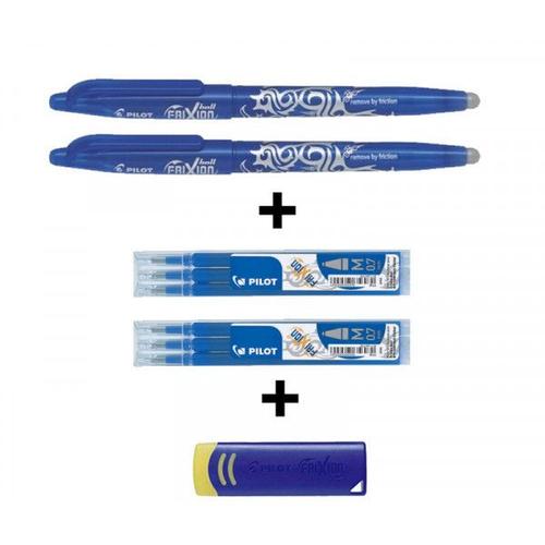 Lot De 2 Stylos Frixion Ball Bleu 0,7mm + 1 Gomme Frixion + 2 Recharges Frixion Ball Bleu 0,7 Mm Pilot