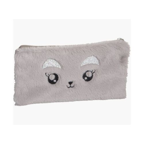 Trousse - Plate - Rectangulaire - Fourrure - Gris - 22 X 12 Cm