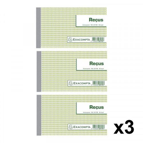 Lot De 3 Manifolds - Carnet De Reçus - 10,5 X 18cm - Exacompta