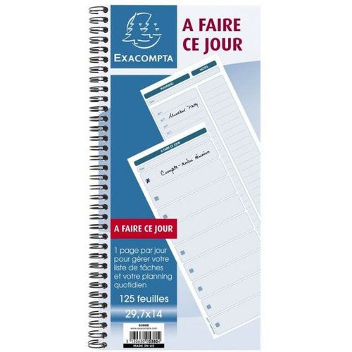 Carnet À Spirales A Faire Ce Jour To Do Liste 125 Feuilles 14x29,7cm Exacompta