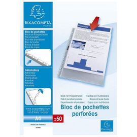 Bloc De 50 Pochettes Perforées En Plastique Transparentes Lisses A4 Exacompta