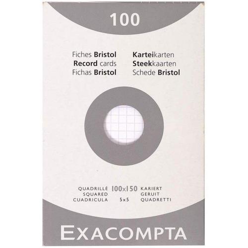 Exacompta - Pack de 100 Fiches Bristol - A4 - petits carreaux - perforées -  blanc