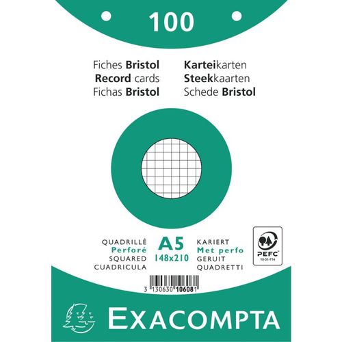 100 Fiches Bristol 148x210mm 5x5 Perforees 10608e