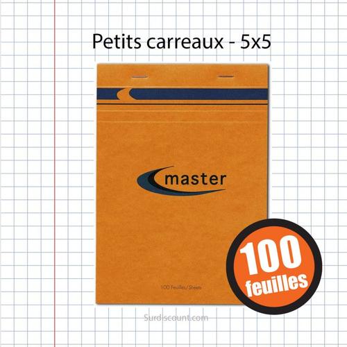 Bloc Notes - A5 - Petits Carreaux - 100 Feuilles - Master