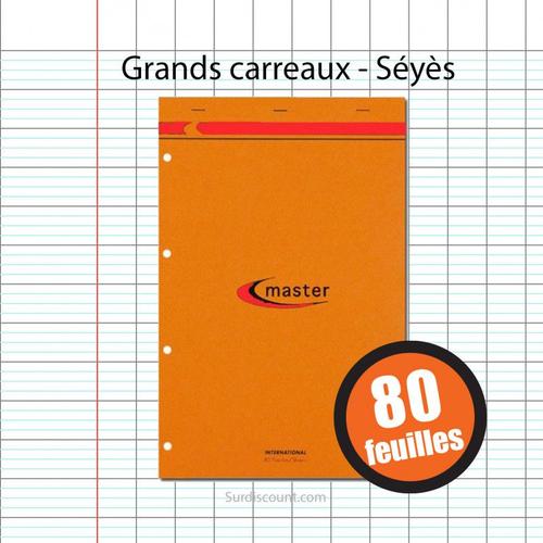 Bloc Notes - A4 + - 21x 31,8cm - Grands Carreaux - 80 Feuilles - Master