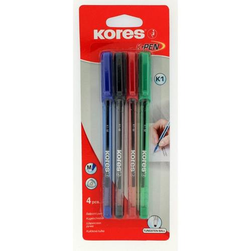 Lot De 4 Stylos ? Bille - K-Pen - Pointe Médium - Corps Triangulaire - Kores