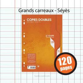 Copies doubles grands carreaux - Perforées 2 trous - 17 x 22 - 70 g - Seyes  - Blanc - Paquet de 200