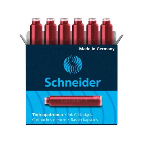 Boîte De 6 Cartouches D'encre Schneider Rouge Pour Stylo Plume Roller