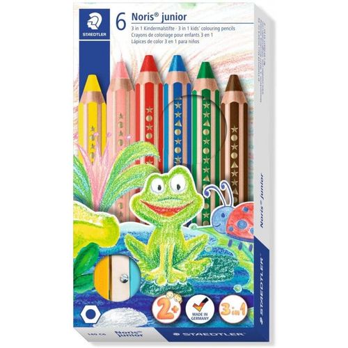 6 Crayons De Couleur - Craie À La Cire - Aquarellable - Staedtler Noris Junior 140