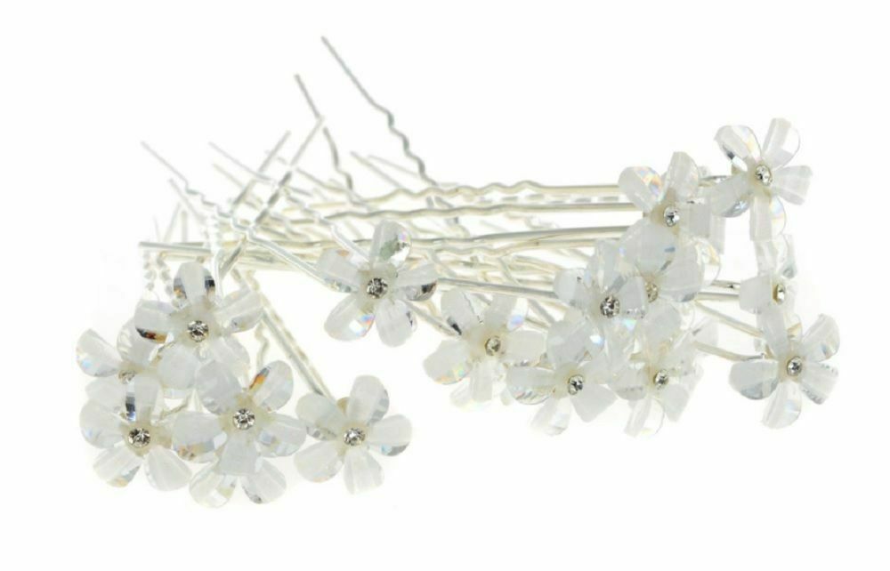 Lot de 3 épingles à chignons fleur cristal blanc et strass bijou de cheveux 