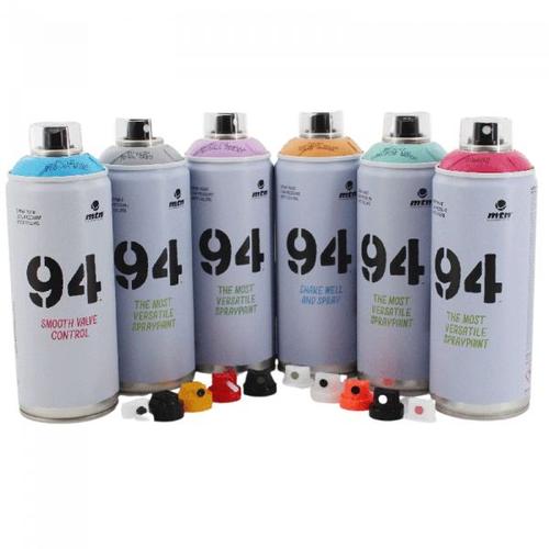 Lot 6 Bombes Peinture Mtn 94 Pastel + 10 Caps Assortis