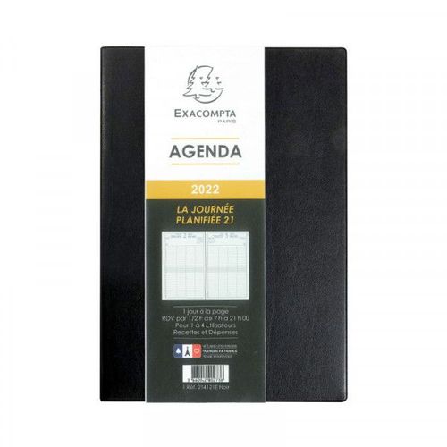 Agenda 2024 Journalier Journée Planifiée Exacompta 13,5 X 21 Cm - Janvier À Décembre - Noir