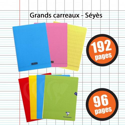 Lot De 7 Cahiers - 24x32(Cm) - Grands Carreaux - 96,192 Pages - Couverture En Polypro - Sans Spirale - Clairefontaine