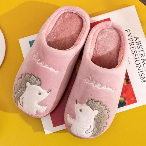 Pantoufle Femme Chaussons Maison Pantoufles D'hiver En Fourrure De Hérisson Pour Femmes Et Hommes, Chaussures D'intérieur Et D'extérieur En Peluche, Couple Confortable