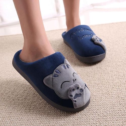 Pantoufle Femme Chaussure Maison Hiver Antidérapantes En Fourrure Pour Femmes, Chat De Dessin Animé, Chaussures De Sol En Mousse Mémoire De Forme Pour Hommes Et Filles