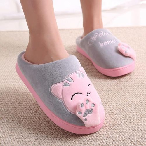 Pantoufle Femme Chaussure Maison Hiver Antidérapantes En Fourrure Pour Femmes, Chat De Dessin Animé, Chaussures De Sol En Mousse Mémoire De Forme Pour Hommes Et Filles