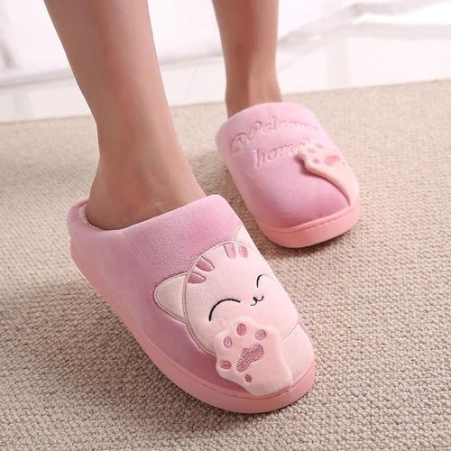 Pantoufle Femme Chaussure Maison Hiver Antidérapantes En Fourrure Pour Femmes, Chat De Dessin Animé, Chaussures De Sol En Mousse Mémoire De Forme Pour Hommes Et Filles