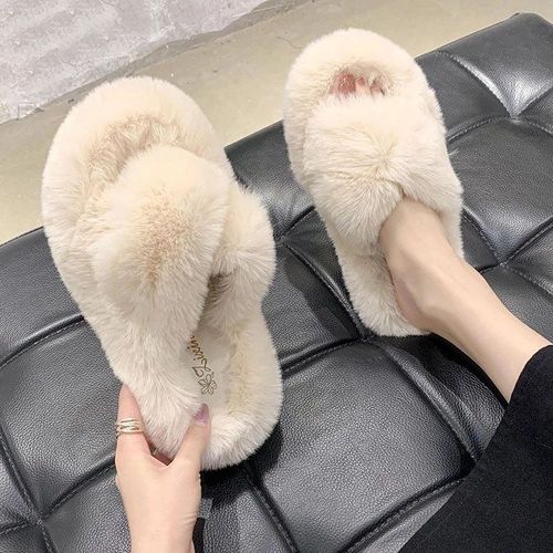 Pantoufles Fourrure Pour La Maison, Chaussures Pour Femmes, Sandales Mignonnes En Peluche En Poils De Renard, Pantoufles En Fourrure D'intérieur, Pantoufles D'hiver Pour Femmes, Taille 42