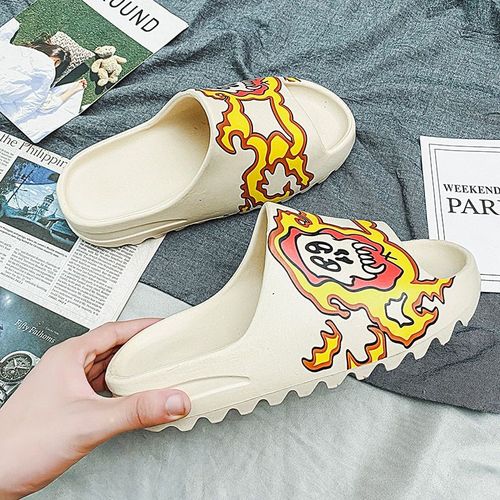 Pantoufles Motif De Graffiti Pour Femmes, Chaussures D'extérieur, Semelle Souple, Tongs De Plage, Dessin Animé