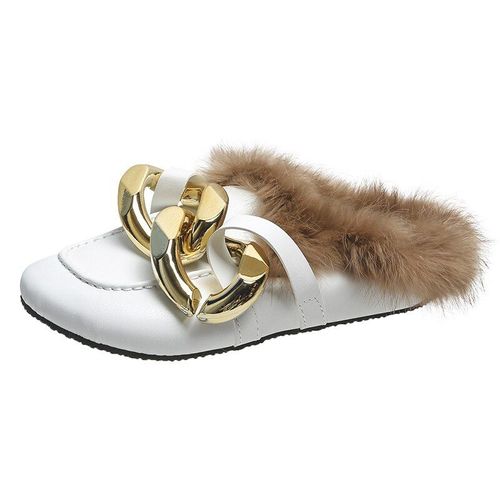 Pantoufles Semellespaisses En Liège Pour Femme, Chaussures Chaudes En Fourrure, Avec Chaîne En Métal, Grande Taille, Tendance Automne Hiver