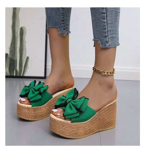 Pantoufles Talons Hauts Pour Femmes, Chaussures La Mode, Avec N¿ud Papillon, Plateforme, F66