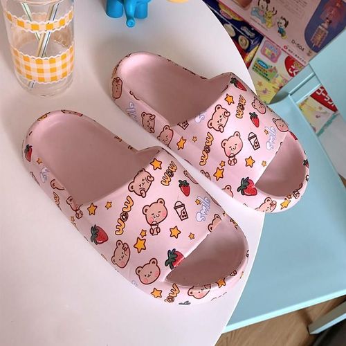 Pantoufles Antidérapantes Plateforme Pour Femmes, Sandales De Plage, Tongs De Dessin Animé, Ours De Bonbons, Chaussures De Salle De Bain Talons Hauts Pour Dames Et Filles